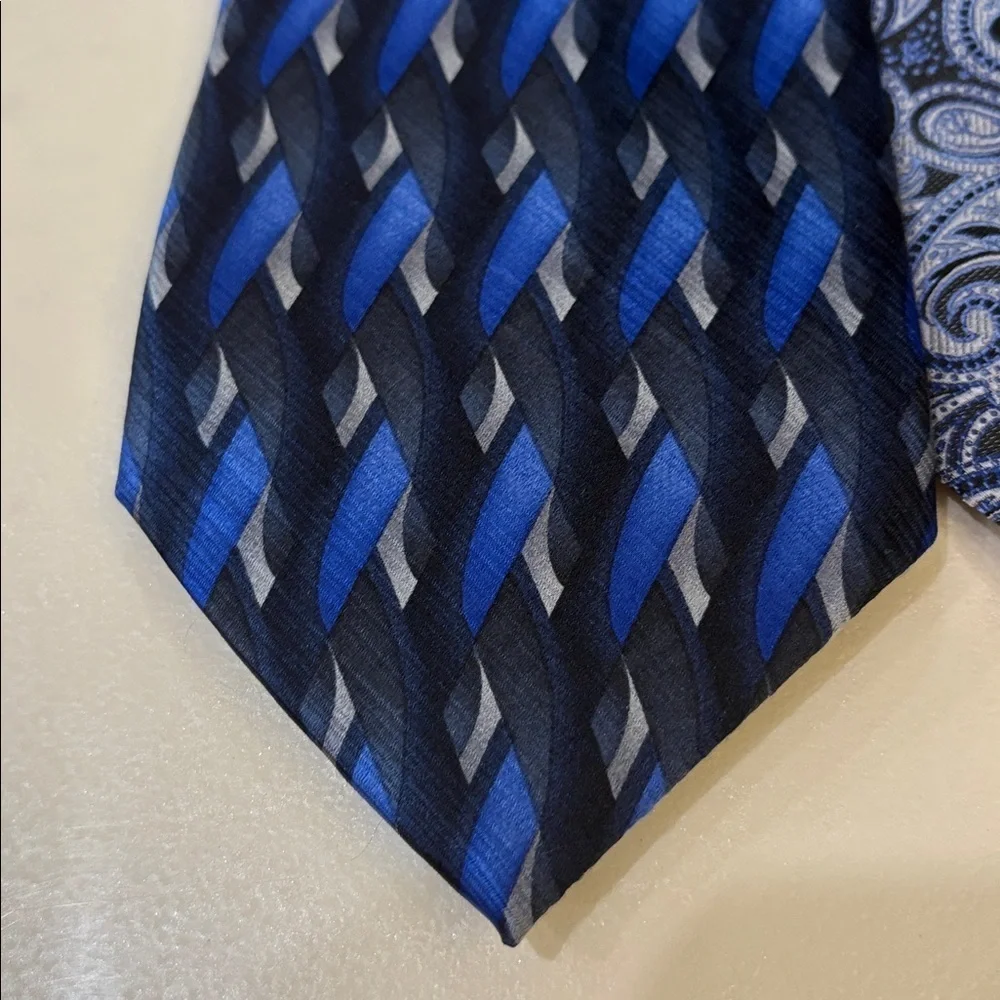 Men’s silk ties bundle of 3 Blue black Patterned career formal paisley geometric